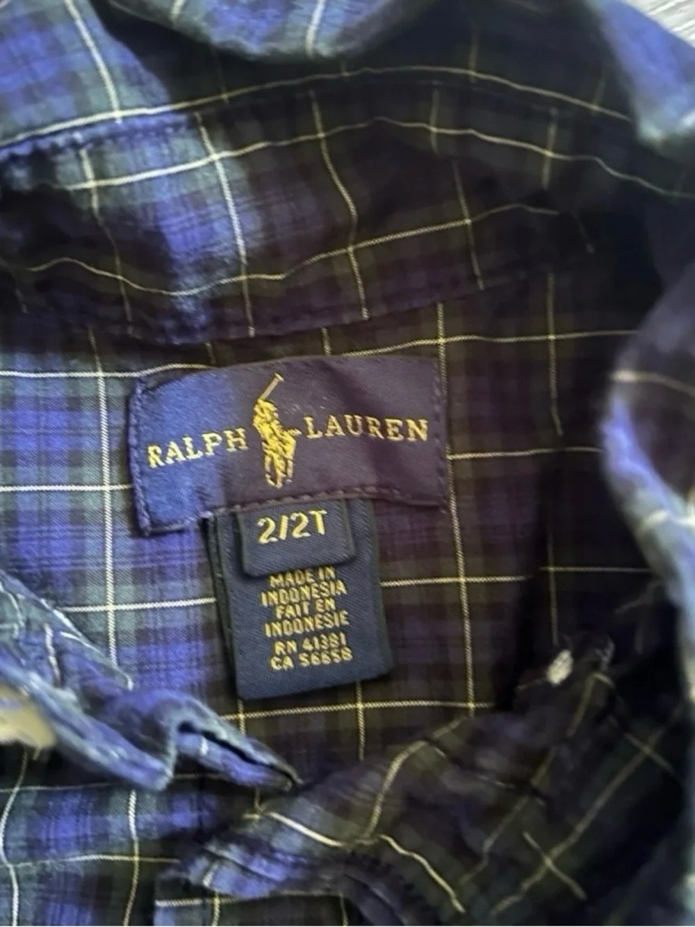 Toddler Boy Ralph Lauren Plaid Blue Green Button Down Shirt Size 2T